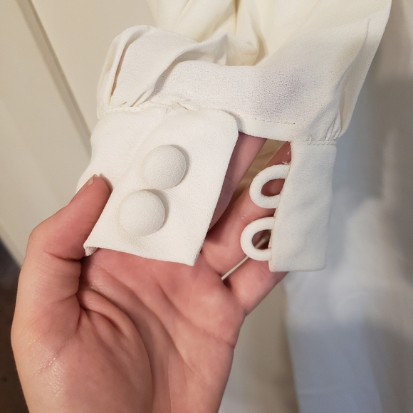 Vintage 1960s-1970s Mod White Cream Crepe Wide Leg Jumpsuit Medium Large - Picture 4 of 14